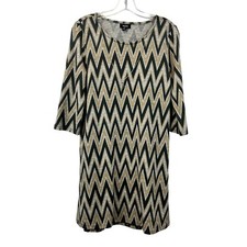 Tacera Women’s 3/4 Sleeve Shift Dress Multicolor Chevron Necklace Size MP