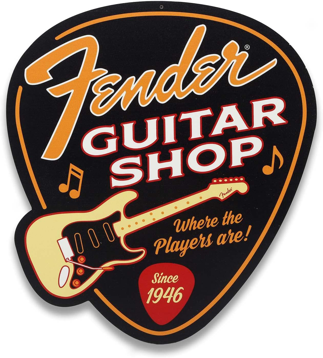 Fender Vintage Guitar Pick Metal Sign for Music Room or Man Cave Wall Decor