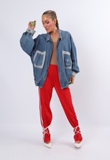 Vintage 90's Denim Bomber Jacket Lee Striped Uk 16 Xl (d1q)