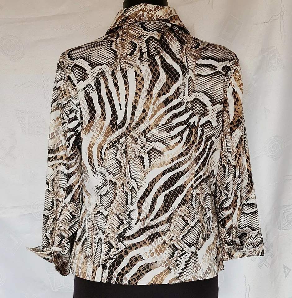 AUTHENTIC JOSEPH RIBKOFF ANIMAL ART BROWN BLACK WOMEN'S JACKET SIZE US10 EU38 - Image 3 of 4