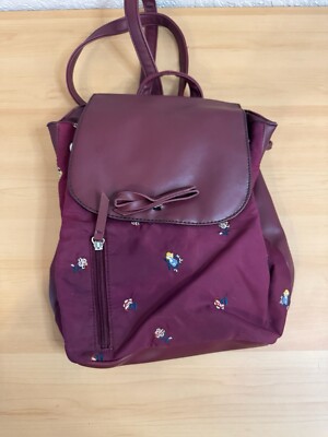 Flower Embroidered Faux Leather Fashion Backpack Purse Wine Adj. Straps