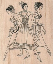 Three Ladies 3 1/4 x 3 3/4" Rubber Stamp, Women Stamp, Lady Stamp