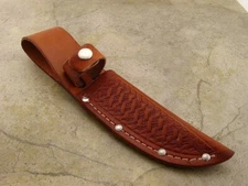 Knife Sheath Leather Basketweave up to 4 1/4" Fixed Blade Standard Straight