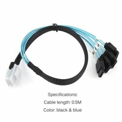Brand New Internal Mini SAS to SATA Cable SFF-8087 4X SATA Breakout 0.5M US SHIP