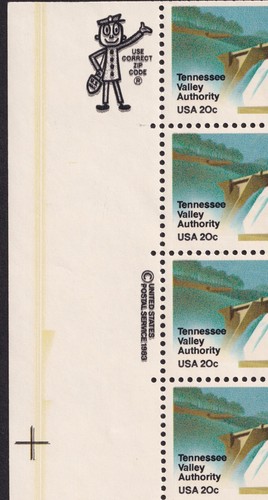 Scott #2042 Tennessee Valley Authority Plate Block of 20 Stamps EFO Double Black - Picture 4 of 4