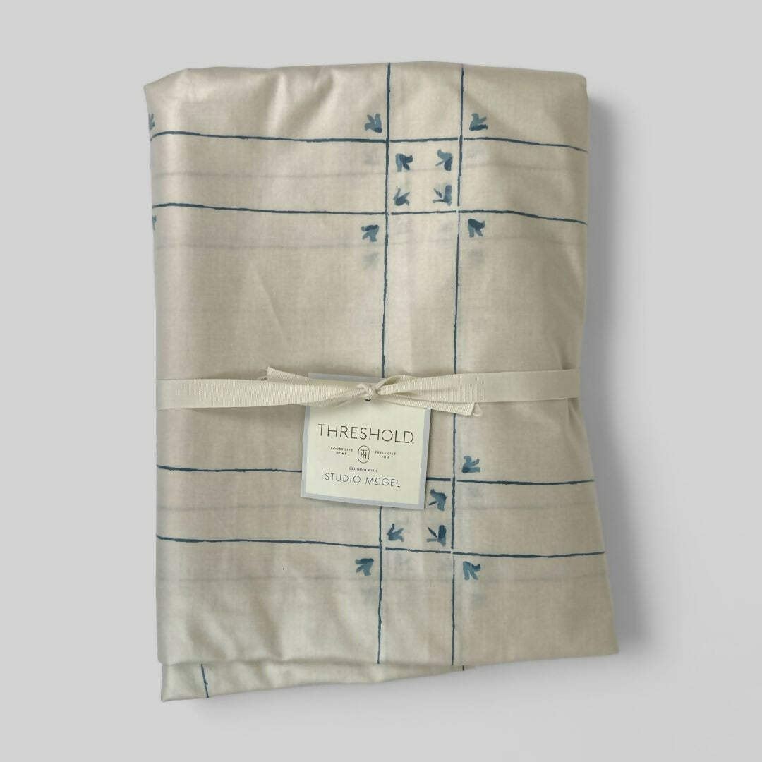 60x84 Blue Windowpane Oiled Tablecloth New In Package Threshold Brand