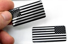 American Flag Black Chrome Metal Emblem for Cars, Trucks 1"x2" Small 2pcs Set