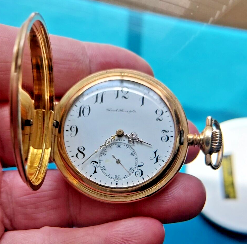 1908 Antique Traub Bros & Co 14 KT Gold Pocket Watch. Longines
