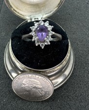 Sterling Silver Size 7.75 Ring Amethyst And Cz