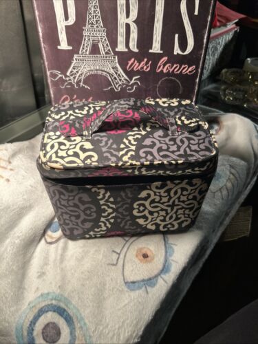 Vera Bradley Canterberry Magenta Train Case Cosmetic Makeup Travel Case