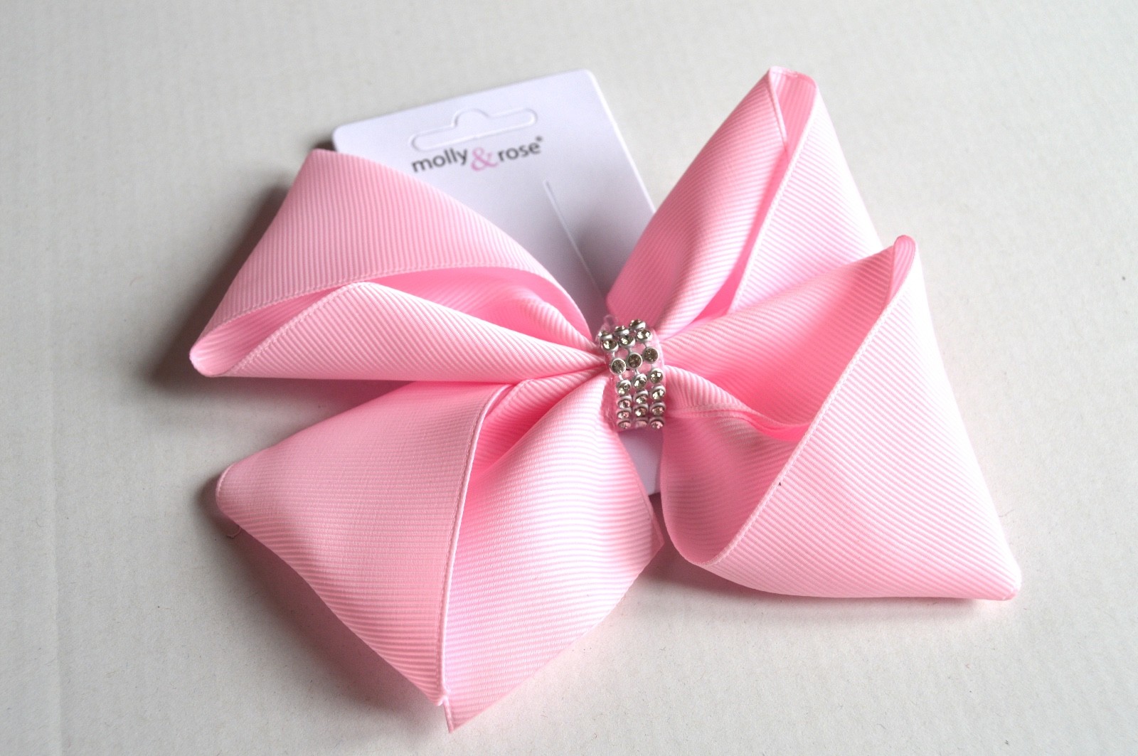 NEW 15cm Baby Pink Crossgrain Bow Diamanté Centre Forked Clip Fashion Women