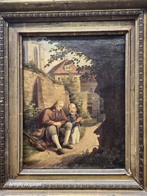 Antique Oil Painting Dated Signed 1763 European Violin Boy Praying Framed 