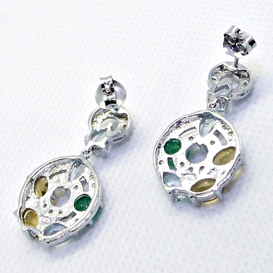 Oval Citrin Aquamarin Smaragd Saphir Ohrringe 925 Silber 585 Weißgold vergoldet - Bild 4 von 4