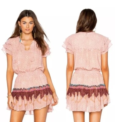MISA Los Angeles Suri Tiered Skirt Floral Pattern Mini Dress In Peony Size XS