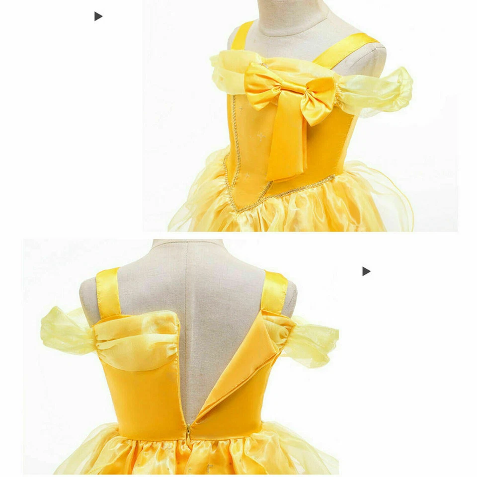 Belle Princess Costume Girls Kids Lace Fancy Dress up Cosplay Party Outfit Gift - Image 4 of 4