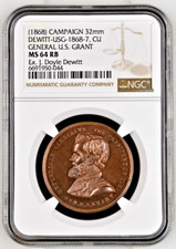 1868 ULYSSES S. GRANT POLITICAL CAMPAIGN MEDAL DEWITT-USG-1868-7 CU NGC MS 64 RB