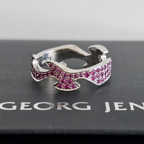 Georg Jensen Fusion Pink Sapphire Centre w. 18ct White Gold Rings x2 Sz 50 Small - Picture 8 of 24