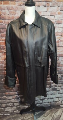 VINTAGE PHASE 2 100% LEATHER DOUBLE LAYER TRENCH COAT JACKET BLACK DRAWSTRING 