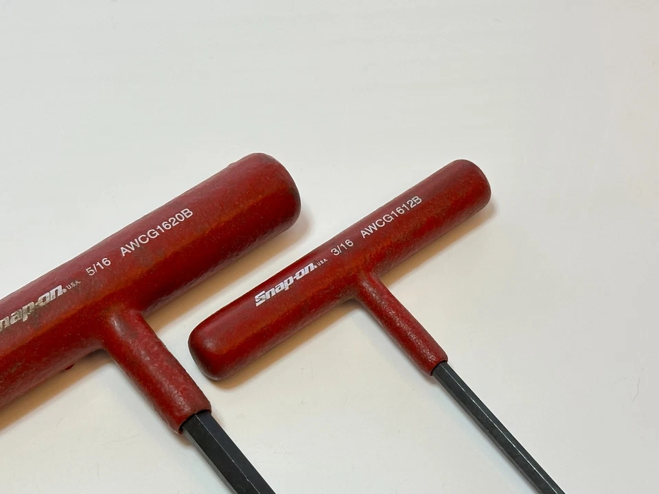 Snap-On Tools USA 2pc SAE 3/16 & 5/16 T-Handle Red Grip Hex Driver Set Pair, NOS - Image 3 of 4