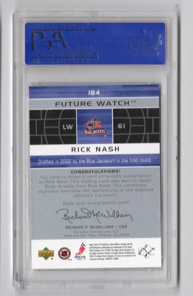 2002-03 SP Authentic Future Watch Auto Rookie Autograph Rick Nash /999 PSA 9 - Image 2 of 2