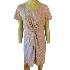 J. Crew Chiffon Sheath Dress Womens 14 Short Sleeve Knot Waist Polka Dot Brown