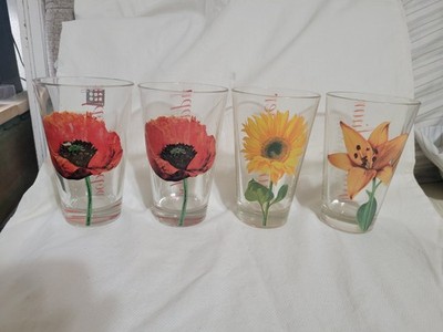 Lot Of 4 Cerve Italy Drinking Glasses Flower Pattern 5.5'' Ht Various Flowers