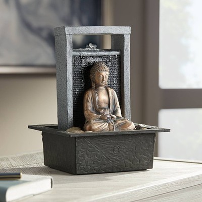Meditating Buddha Asian Zen Bubbler Waterfall Indoor Tabletop Water Fountain 11''