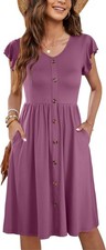 Women's Summer Midi Dress Sleeveless Casual Button Down Sundress with Pockets