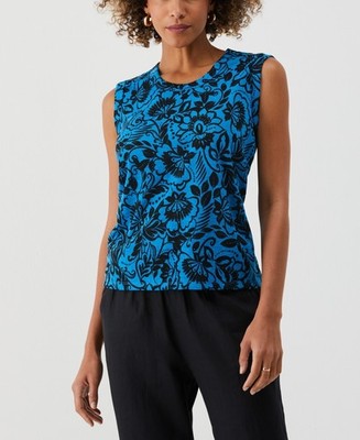 Ella Rafaella Petite Floral Print Cuffed Sleeveless Top Women's MP Malibu Blue