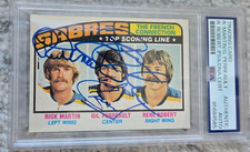 1976-77 TOPPS SABRES FRENCH CARD TRIPLE SIGNED PERREAULT MARTIN ROBERT # 215 PSA