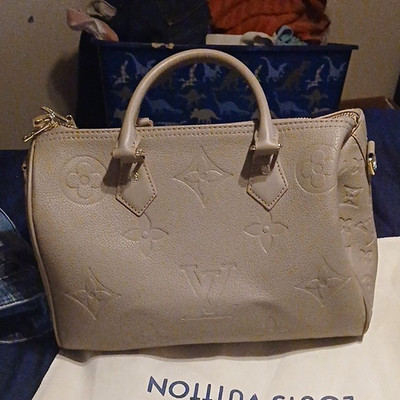 Louis Vuitton Beige Monogram Embossed Speedy Satchel Zip w/ Strap Dust Bag