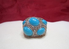 925 STERLING SILVER TURQUOISE ACCENTS WIDE DOME BAND RING SIZE 8.25