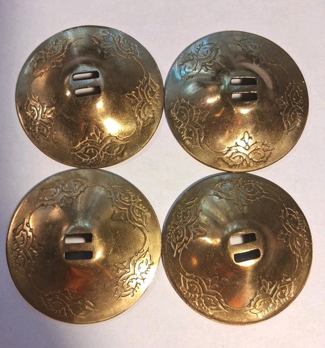 4 Vintage solid brass engraved finger cymbals zills & slots for finger straps 2"