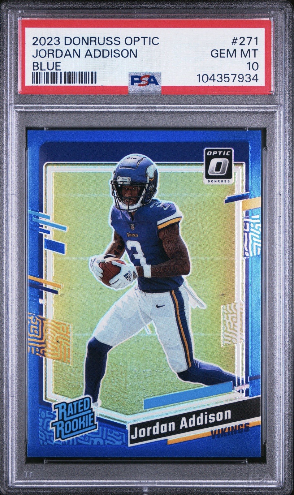 2023 PANINI DONRUSS OPTIC BLUE #271 JORDAN ADDISON ROOKIE RC /199 PSA 10