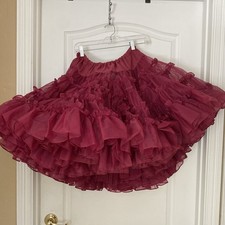 Vintage Square Dancing Petticoat Skirt Maroon Ruffled