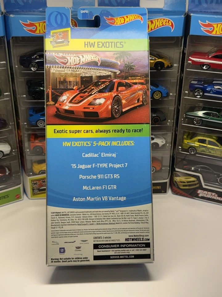 Paquete de 5 Hot Wheels HW EXOTICS Cadillac Jaguar Porsche 911 McLaren F1 Aston Martin Foto 4 de 4