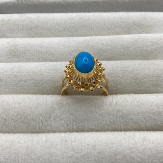 18ct 750 Yellow Gold Turquoise Statement Ring Size M 4.1g (F6) W#939
