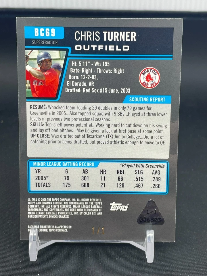 2006 Topps Bowman Chrome - SuperFractor 1st Bowman - Chris Turner - #1/1 - #BC69 - Image 4 of 4