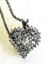Heart Pendant Necklace W/ Rhinestone And Chrystal  s  Chain Sterling Silver 9,25