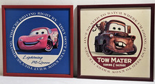 Disney Pixar Lightning McQueen & Tow Mater Cars Character Metal Signs Lot of 2