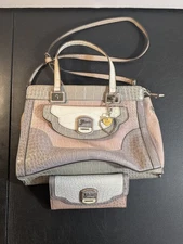 Guess VTG Satchel Ostrich Pink /Purple Shoulder Bag Y2K Logo Purse Crossbody 