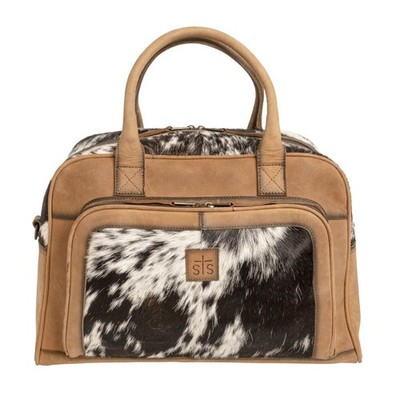 's Genuine Full Grain Leather Cowhide Carry-On Bag w/Dual Rolled Leather Carr...
