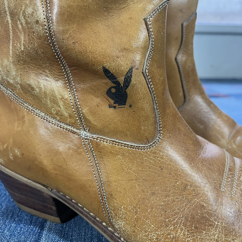 Винтажный 70-х редкая Playboy кожаные ботинки коричневый размер 8,5 D женщин унисекс стороны молнии - Изображение 3 из 4