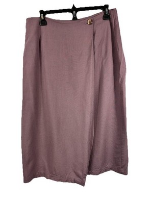 VTG Ellen Figg Linen Rayon Wrap Skirt 14 Mauve Midi Coastal Minimalist Capsule