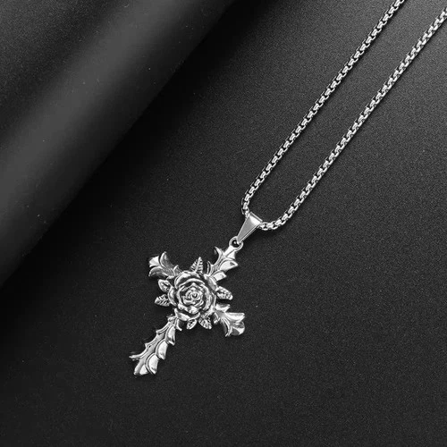 Vintage Steel Fashion Rose Cross