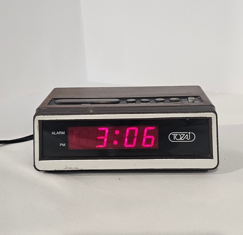 Vintage Tozai ATC-3035 Red LED Digital Alarm Clock Faux Wood Tested Works