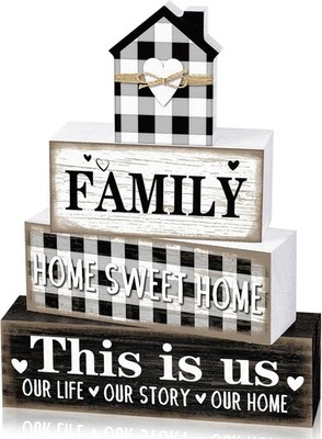 4 Pcs Farmhouse Tabletop Decor Rustic Family Blessed Home Table Centerpiece