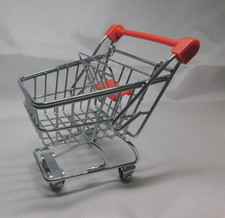 Miniature Grocery Shopping Cart Metal Chrome Doll 4-3/4" HIGH 4" LONG