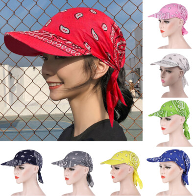 Women Bandana with Visor Cap Brim Turban Baseball Hat Head Wrap