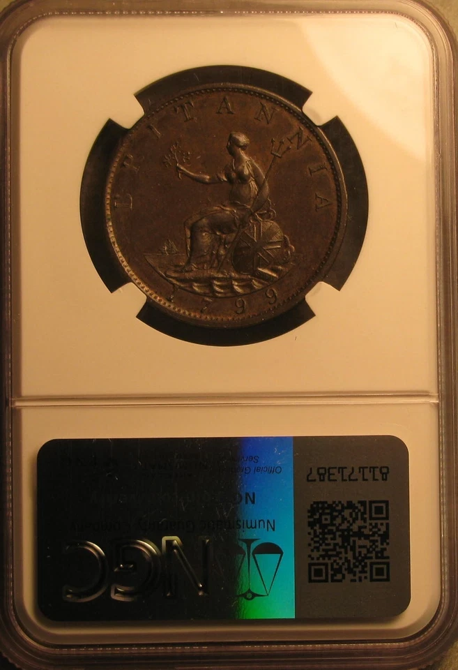 1799 SOHO Great Britain UK Half 1/2 Penny World / Foreign Coin NGC MS 63 BN #502 - Image 3 of 4